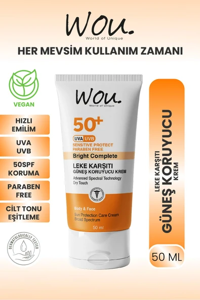 Wou Leke Karşıtı Yüksek Koruma Güneş Kremi Spf50 Yüksek Korumalı Güneş Kremi 50 ML ürün görseli 1