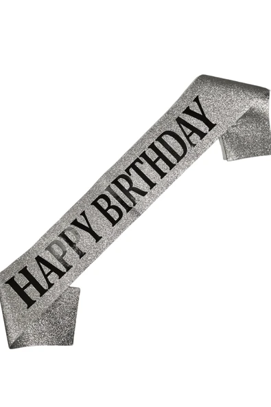 Happy Bırthday Siyah Yazılı Simli Gümüş Lüks Saten Kuşak ürün görseli 1