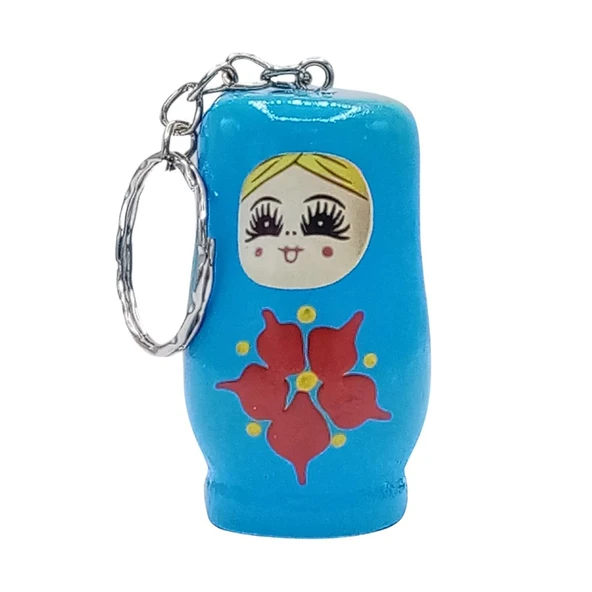 Ahşap Matruşka Bebek Anahtarlık Mavi 5cm Büyük Boy ürün görseli 1