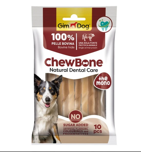 GimDog Rawhide Sticks Burgu Köpek Çiğneme Kemiği 9-10 mm 80 Gr 10'lu Naturel ürün görseli 1