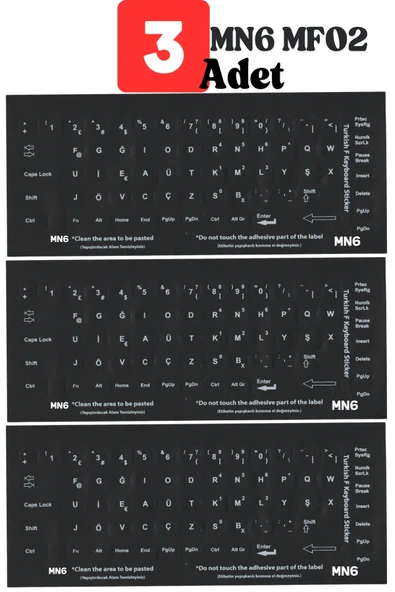 MN6 MF02 Türkçe F Klavye Etiketi/3 Adet/türkçe F Klavye Sticker-Laptop Pc uymlu Türkçe F klavye ürün görseli 1