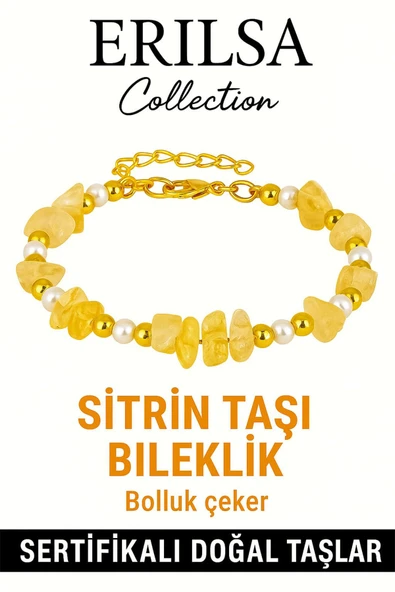 Sertifikalı Kırık Taşlı Model İnci – Sitrin Taşı Bileklik – Pozitif Enerji ve Bolluk ürün görseli 1