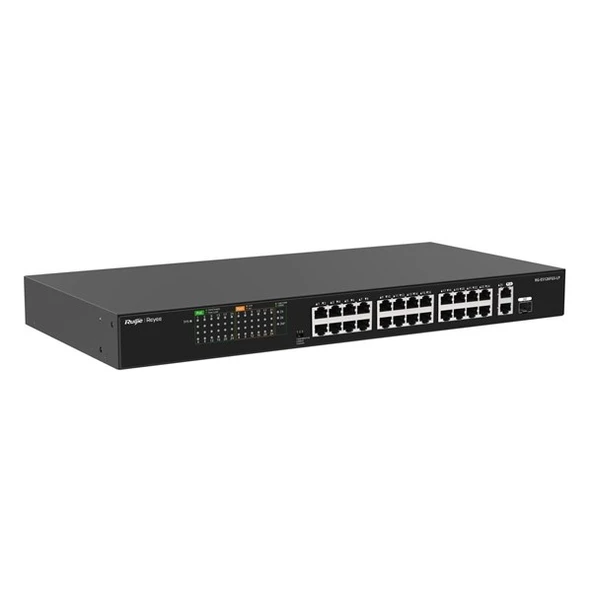 RUIJIE REYEE 24port RG-ES126FGS-LP 10/100 2-UPLINK 1-SFP 180W YÖNETİLEMEZ POE SWITCH ürün görseli 1