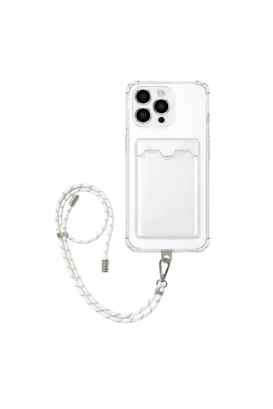 Apple iPhone 12 Pro Kartlıklı Askı+Aparatlı Antişok Kılıf Beyaz ürün görseli 1
