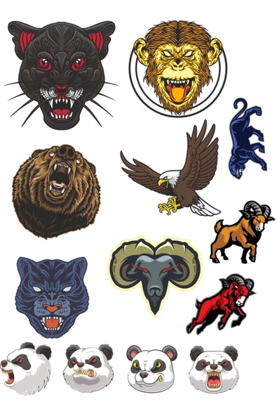 Agresif Hayvanlar Sticker Set-5 13 Parça Telefon, Tablet, Defter, Laptop Sticker ürün görseli 1