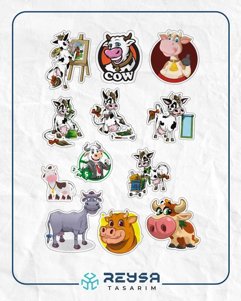 İnek Sticker Set-1 13 Parça Telefon, Tablet, Defter, Laptop Sticker ürün görseli 1