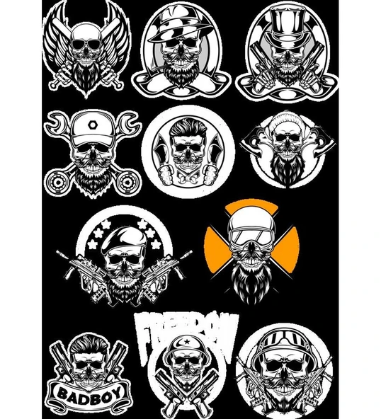 Siyah Beyaz İskelet Sticker Set-2 11 Parça Telefon, Tablet, Defter, Laptop Sticker ürün görseli 1
