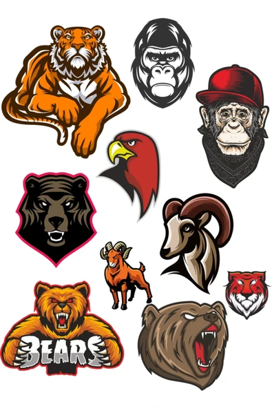 Agresif Hayvanlar Sticker Set-2 10 Parça Telefon, Tablet, Defter, Laptop Sticker ürün görseli 1