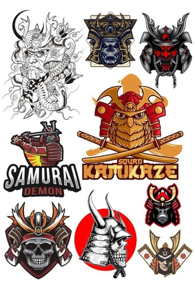 Samurai Sticker Set-2 9 Parça Telefon, Tablet, Defter, Laptop Sticker ürün görseli 1