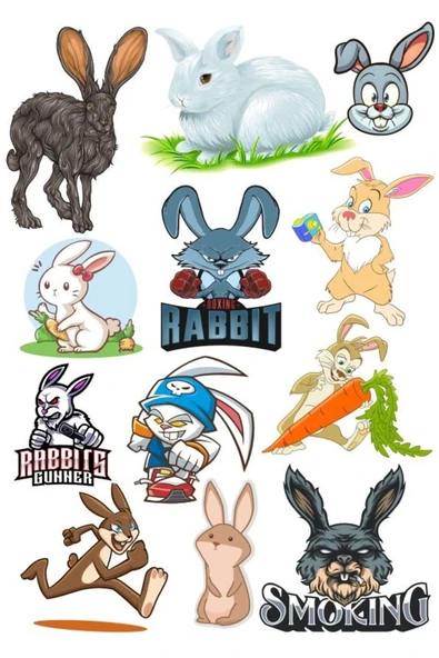 Tavşan Sticker Set-1 12 Parça Telefon, Tablet, Defter, Laptop Sticker ürün görseli 1