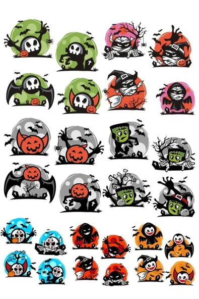 happy halloween Sticker Set-2 28 Parça Telefon, Tablet, Defter, Laptop Sticker ürün görseli 1