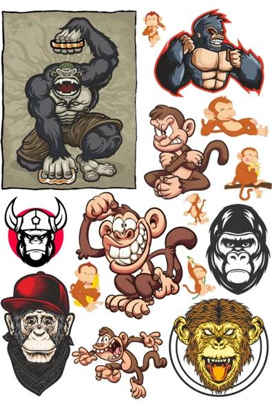 Maymun Sticker Set-1 12 Parça Telefon, Tablet, Defter, Laptop Sticker ürün görseli 1