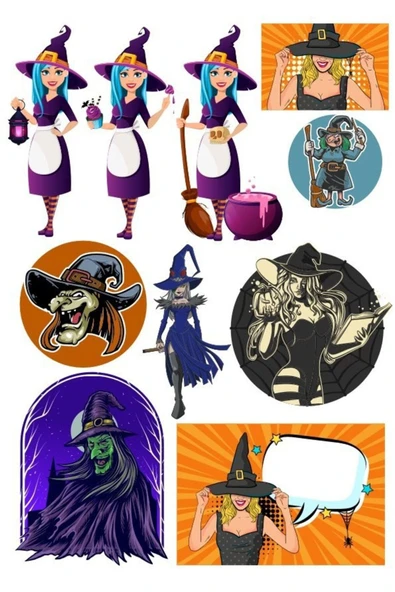 Cadı Sticker Set-3 10 Parça Telefon, Tablet, Defter, Laptop Sticker ürün görseli 1