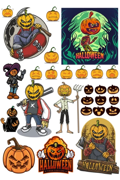 happy halloween Sticker Set-1 16 Parça Telefon, Tablet, Defter, Laptop Sticker ürün görseli 1
