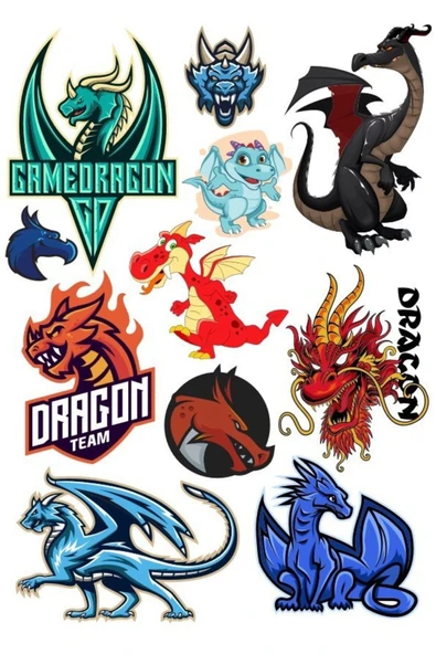 Ejderha Dragon Sticker Set-1 11 Parça Telefon, Tablet, Defter, Laptop Sticker ürün görseli 1