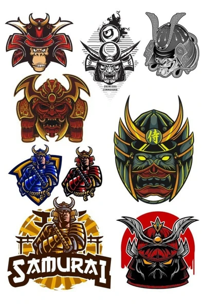 Samurai Sticker Set-1 9 Parça Telefon, Tablet, Defter, Laptop Sticker ürün görseli 1