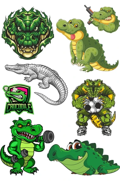 Timsah Sticker Set-1 8 Parça Telefon, Tablet, Defter, Laptop Sticker ürün görseli 1