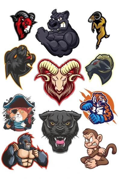 Agresif Hayvanlar Sticker Set-1 11 Parça Telefon, Tablet, Defter, Laptop Sticker ürün görseli 1