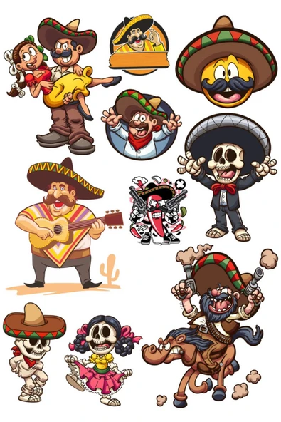 Mexican Sticker Set -1 10 Parça Telefon, Tablet, Defter, Laptop Sticker ürün görseli 1