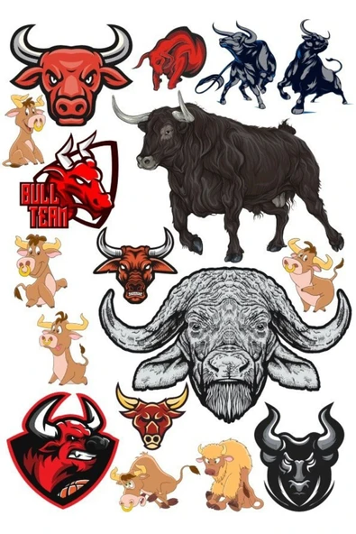 Boğa Sticker Set-2 15 Parça Telefon, Tablet, Defter, Laptop Sticker ürün görseli 1
