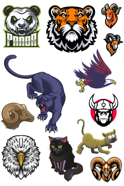 Agresif Hayvanlar Sticker Set-4 12 Parça Telefon, Tablet, Defter, Laptop Sticker ürün görseli 1