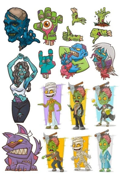 Zombi Sticker Set-3 18 Parça Telefon, Tablet, Defter, Laptop Sticker ürün görseli 1