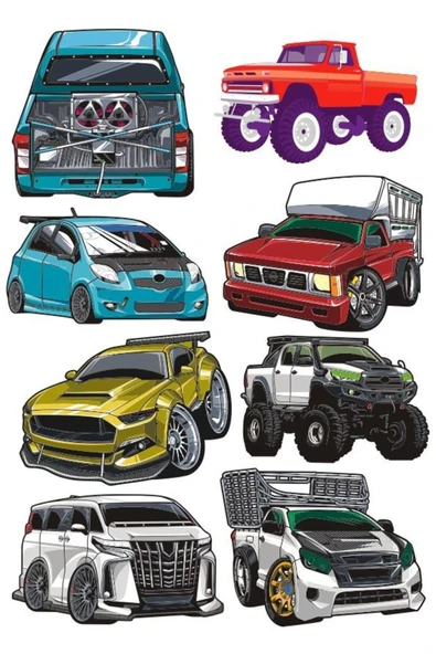 Arabalar Sticker Set-2 8 Parça Telefon, Tablet, Defter, Laptop Sticker ürün görseli 1