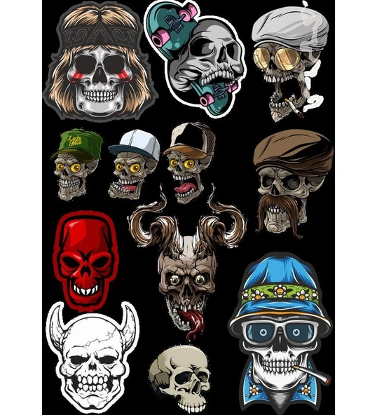İskelet Sticker Set-2 12 Parça Telefon, Tablet, Defter, Laptop Sticker ürün görseli 1