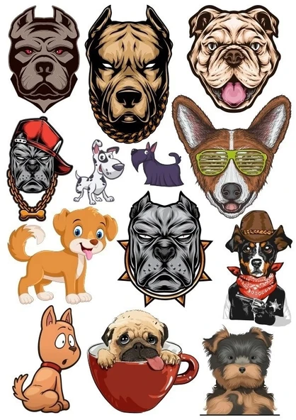 Köpekler Sticker Set-6 13 Parça Telefon, Tablet, Defter, Laptop Sticker ürün görseli 1
