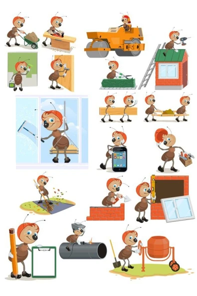 Çalışan Karınca Sticker Set 13 Parça Telefon, Tablet, Defter, Laptop Sticker ürün görseli 1