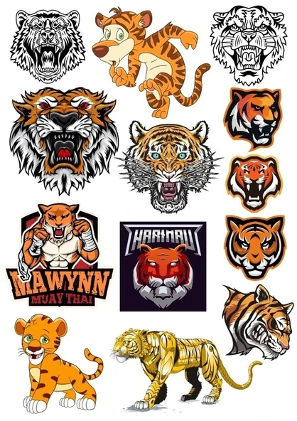 Aslan ve Kaplan Sticker Set 13 Parça Telefon, Tablet, Defter, Laptop Sticker ürün görseli 1