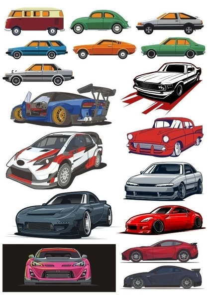 Arabalar Sticker Set 13 Parça Telefon, Tablet, Defter, Laptop Sticker ürün görseli 1