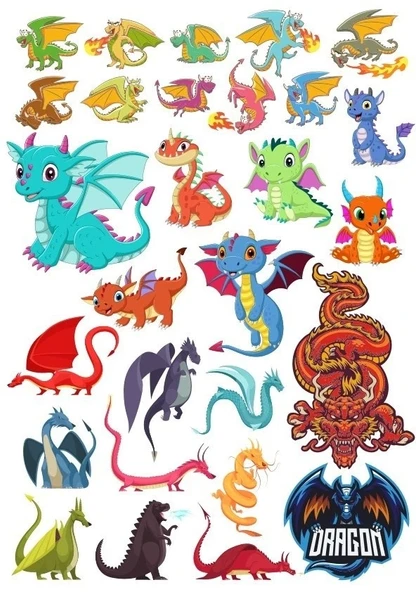 Ejderha Dragon Sticker Set 24 Parça Telefon, Tablet, Defter, Laptop Sticker ürün görseli 1