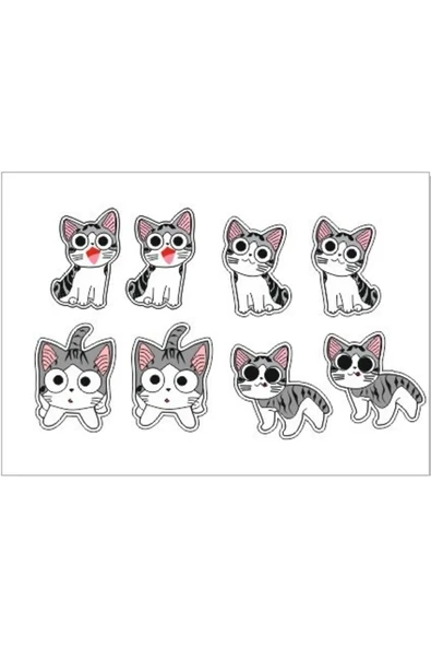 Sevimli Kedicik Sticker Set 8 Parça Telefon, Tablet, Defter, Laptop Sticker ürün görseli 1