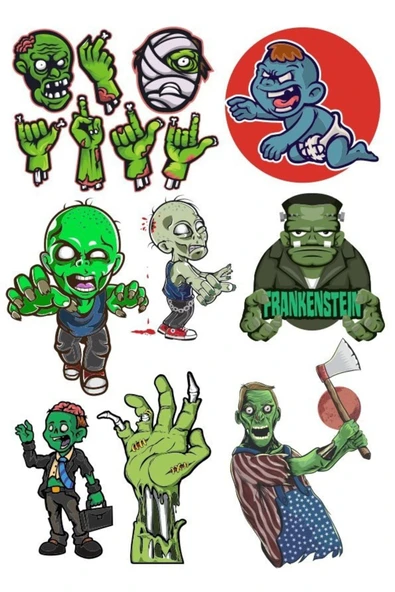 Zombi Sticker Set-4 15 Parça Telefon, Tablet, Defter, Laptop Sticker ürün görseli 1