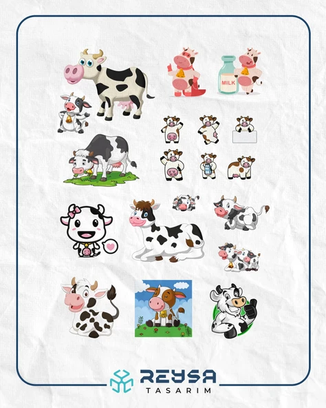 İnek Sticker Set-2 19 Parça Telefon, Tablet, Defter, Laptop Sticker ürün görseli 1