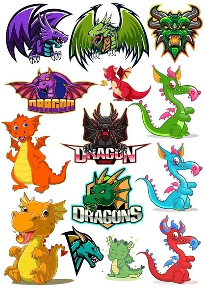 Ejderha Dragon Sticker Set-8 13 Parça Telefon, Tablet, Defter, Laptop Sticker ürün görseli 1