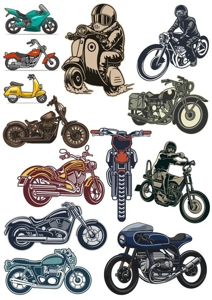 Motorcu Motorlar Sticker Set 15 Parça Telefon, Tablet, Defter, Laptop Sticker ürün görseli 1