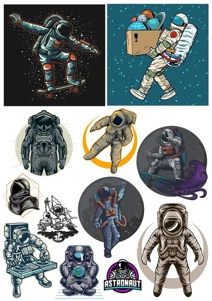 Astronot Stikcer Set-2 12 Parça Telefon, Tablet, Defter, Laptop Sticker ürün görseli 1