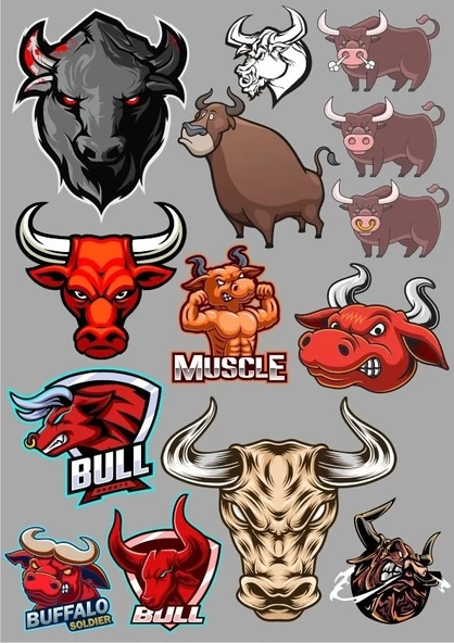 Boğa Sticker Set-5 13 Parça Telefon, Tablet, Defter, Laptop Sticker ürün görseli 1