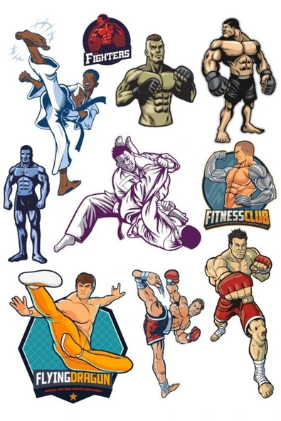 Boks Dövüş Sticker set 13 Parça Telefon, Tablet, Defter, Laptop Sticker ürün görseli 1