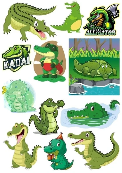 Timsah Sticker Set-4 9 Parça Telefon, Tablet, Defter, Laptop Sticker ürün görseli 1