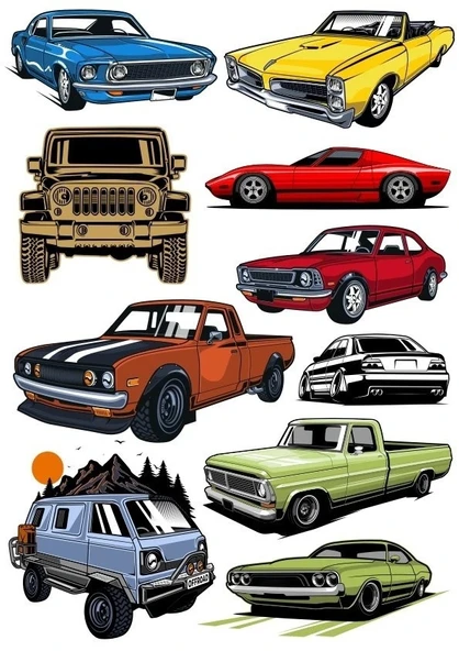 Arabalar Sticker Set-5 9 Parça Telefon, Tablet, Defter, Laptop Sticker ürün görseli 1