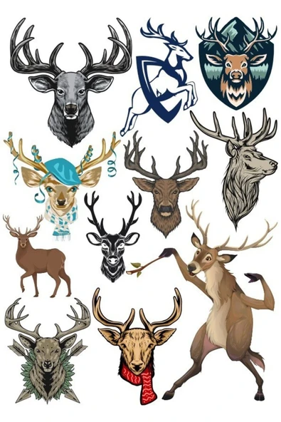 Geyik Sticker Set-2 11 Parça Telefon, Tablet, Defter, Laptop Sticker ürün görseli 1