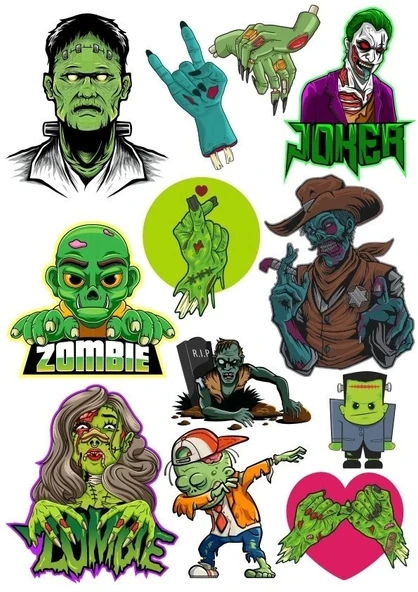 Zombi Sticker Set-5 13 Parça Telefon, Tablet, Defter, Laptop Sticker ürün görseli 1