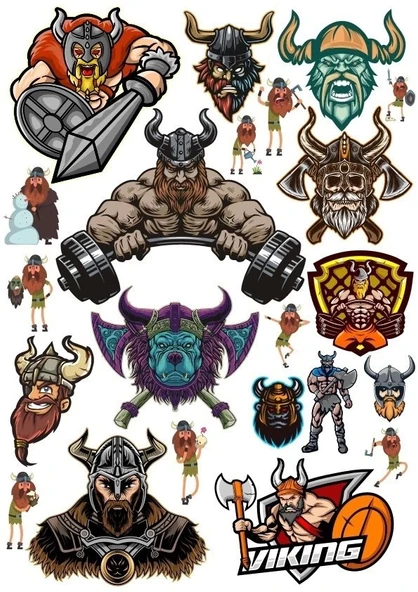 Savaşçı Viking Sticker Set 15 Parça Telefon, Tablet, Defter, Laptop Sticker ürün görseli 1