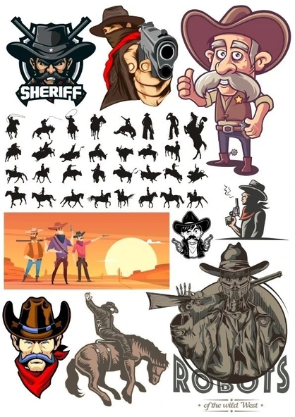 Kowboy Vahşi Batı Sticker Set 25 Parça Telefon, Tablet, Defter, Laptop Sticker ürün görseli 1