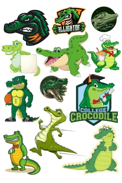 Timsah Sticker Set-1 12 Parça Telefon, Tablet, Defter, Laptop Sticker ürün görseli 1