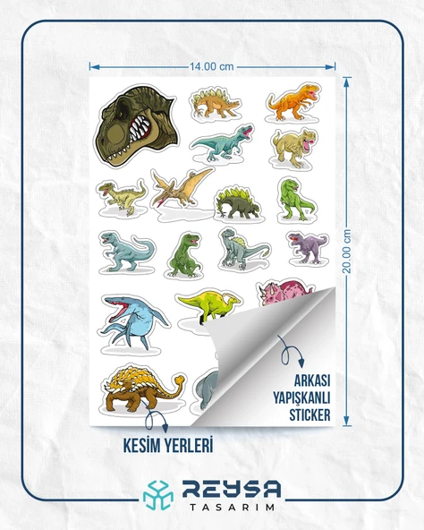 Dinazor Sticker Set-2 15 Parça Telefon, Tablet, Defter, Laptop Sticker - Resim 2