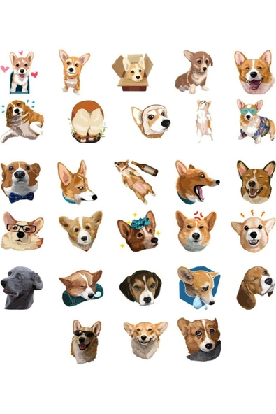Sevimli Köpekler Sticker Set-1 19 Parça Telefon, Tablet, Defter, Laptop Sticker ürün görseli 1